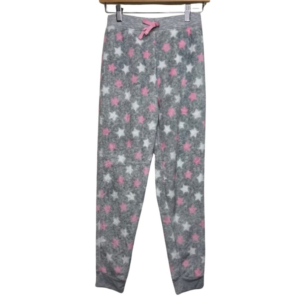 BCBG GIRLS | Gray Fuzzy Star Pink & White Print Lounge Pants | Size L